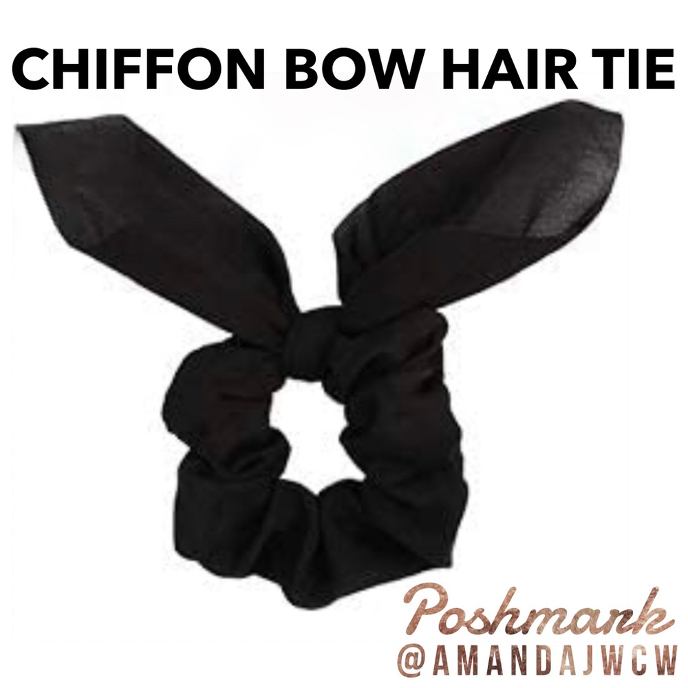 Chiffon Bow Hair Tie Scrunchie - Black